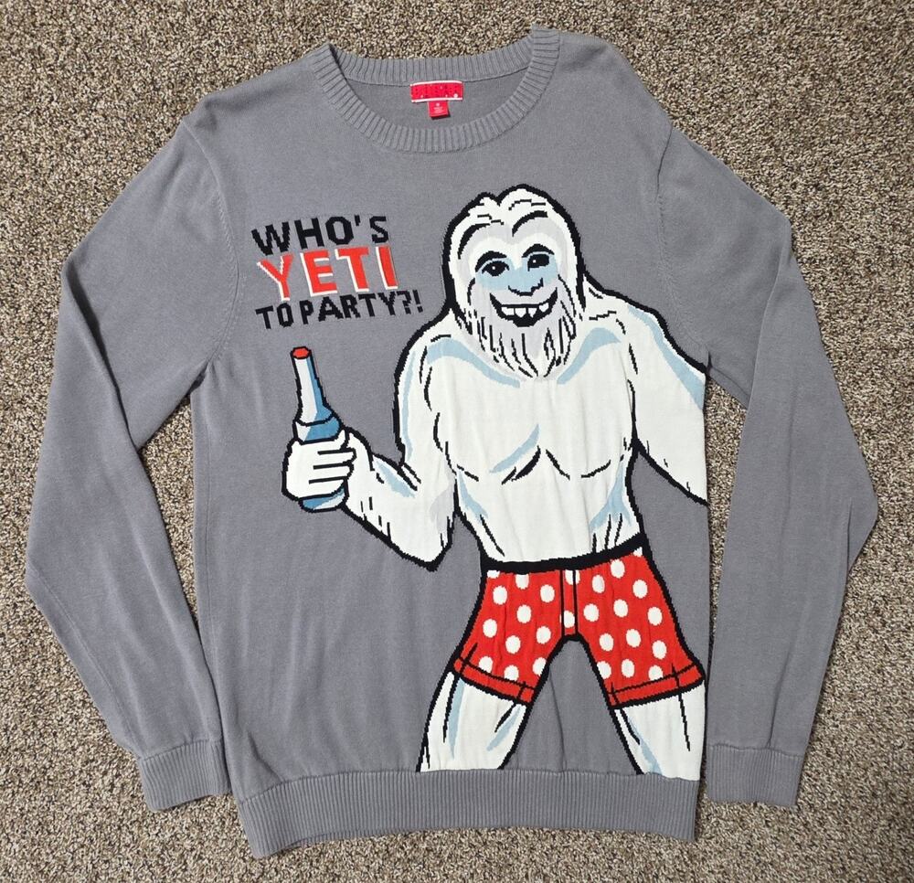 Ugly Christmas Sweater Men's M Who's Yeti To Party Pullover Holiday Festive